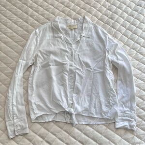 Cloth and Stone Anthropology White Collared button down tie blouse medium